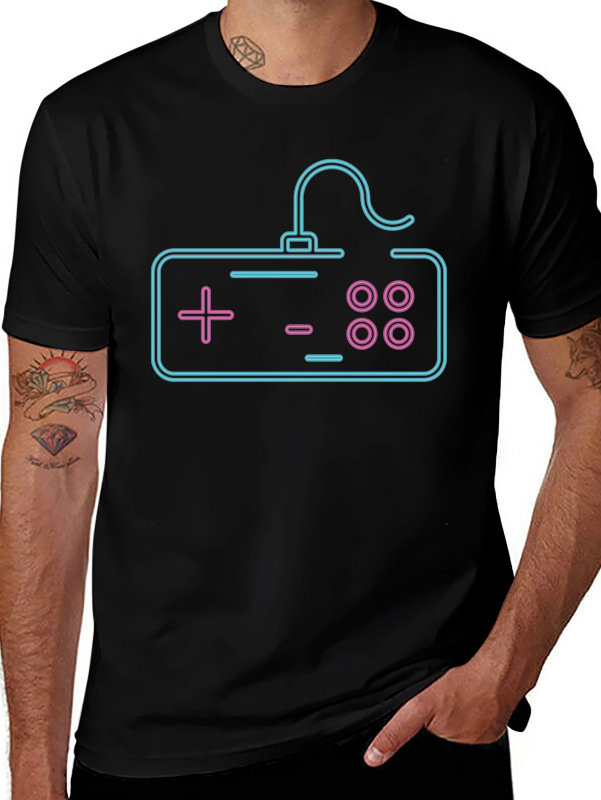 Neon Game Controller Graphic Tee - Black