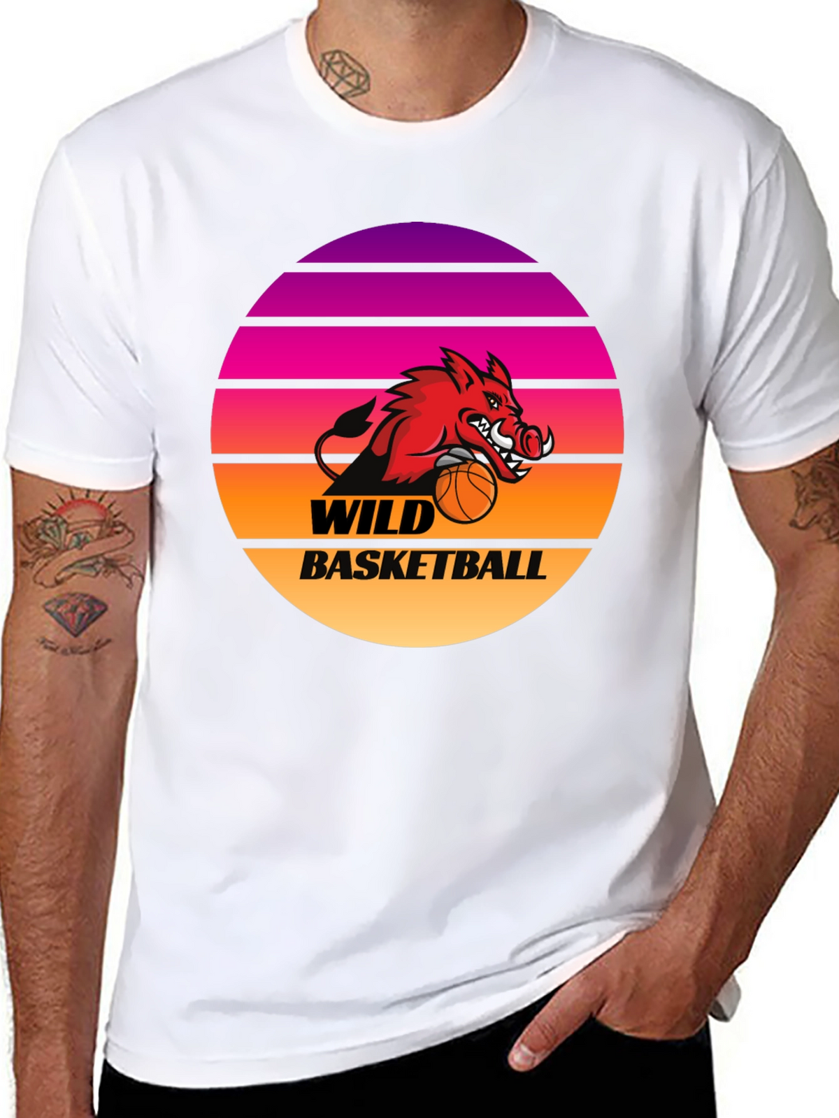 Wild Basketball Graphic Tee - Retro Sunset Hog