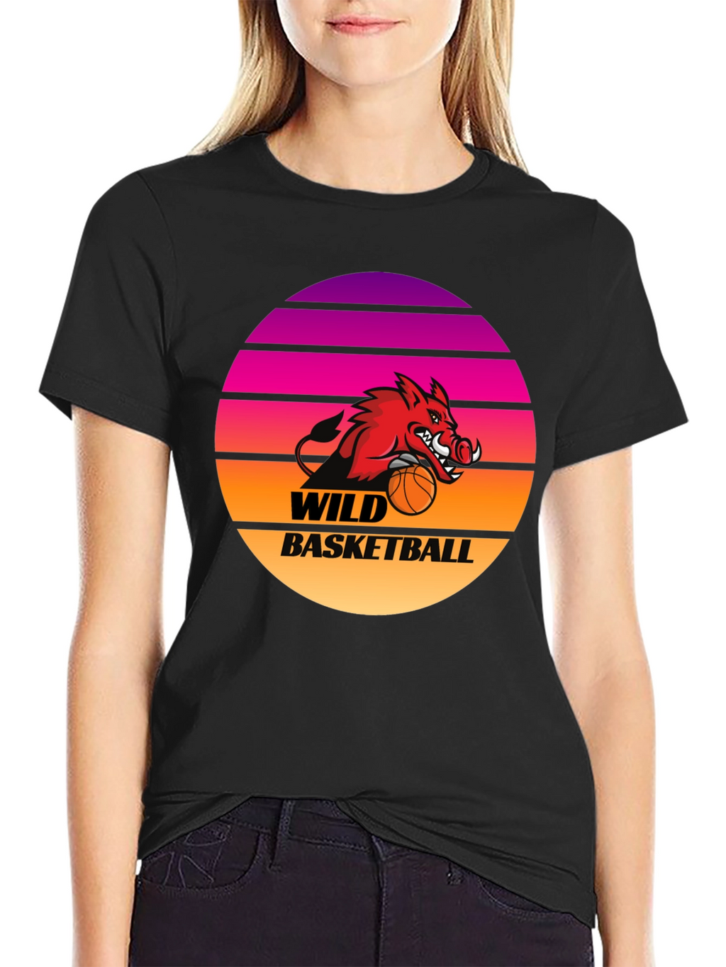 Wild Basketball Graphic Tee - Retro Sunset Hog