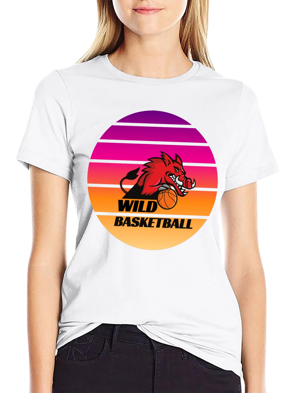 Wild Basketball Graphic Tee - Retro Sunset Hog