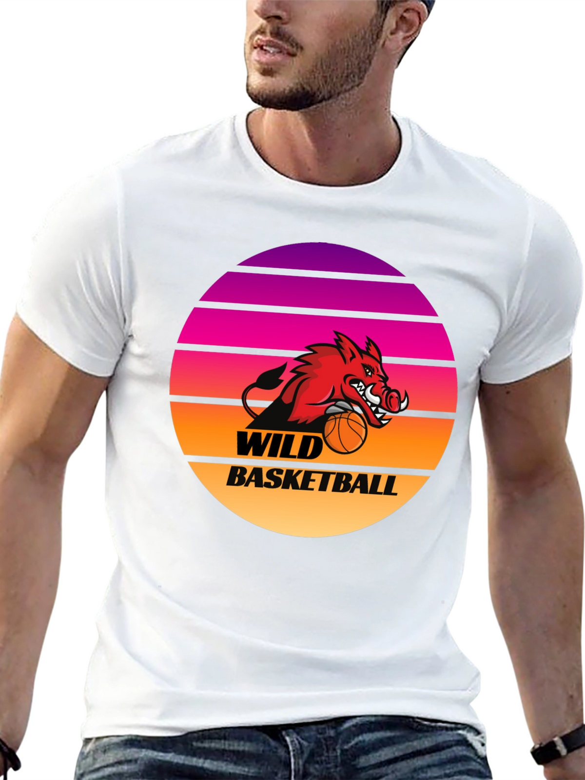 Wild Basketball Graphic Tee - Retro Sunset Hog