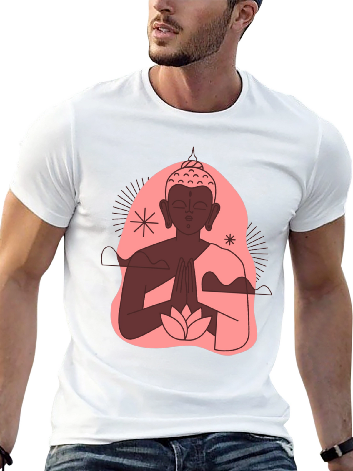 Buddha Graphic Black T-Shirt - Peaceful Lotus Design