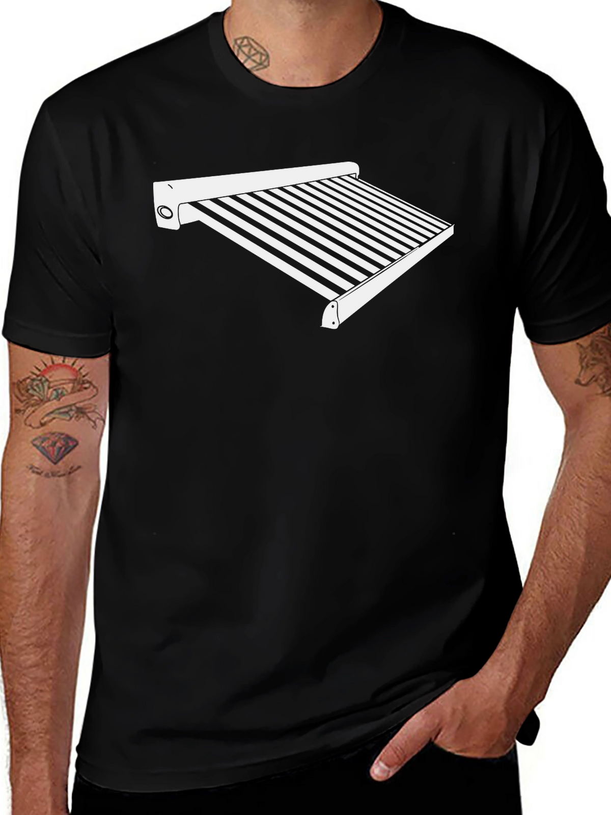 Striped Awning Graphic Tee - Black