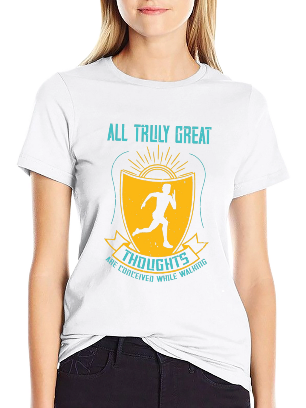 Inspirational Running T-Shirt - Great Thoughts While Walking