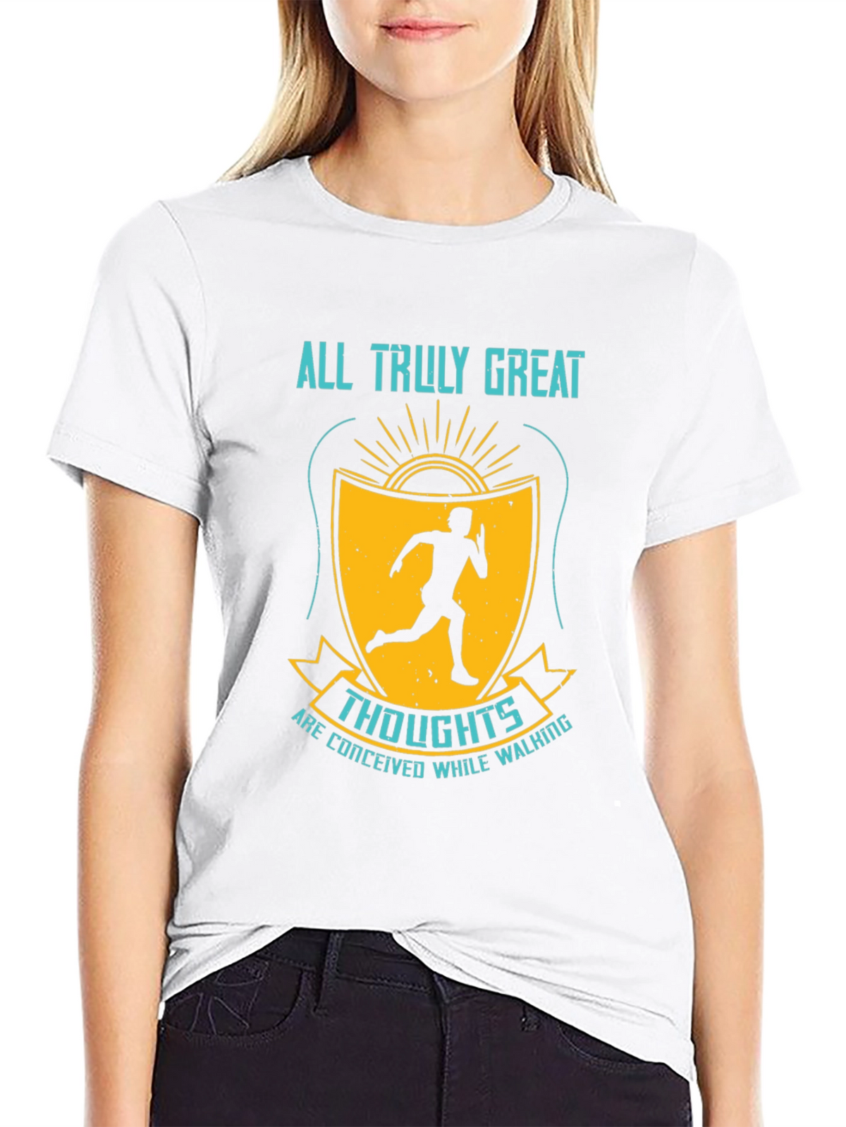 Inspirational Running T-Shirt - Great Thoughts While Walking