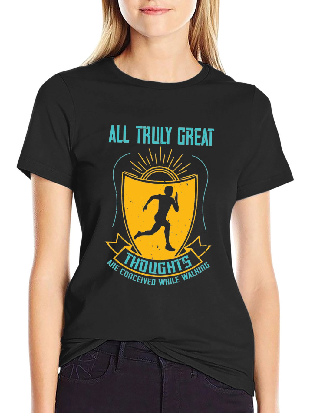 Inspirational Running T-Shirt - Great Thoughts While Walking