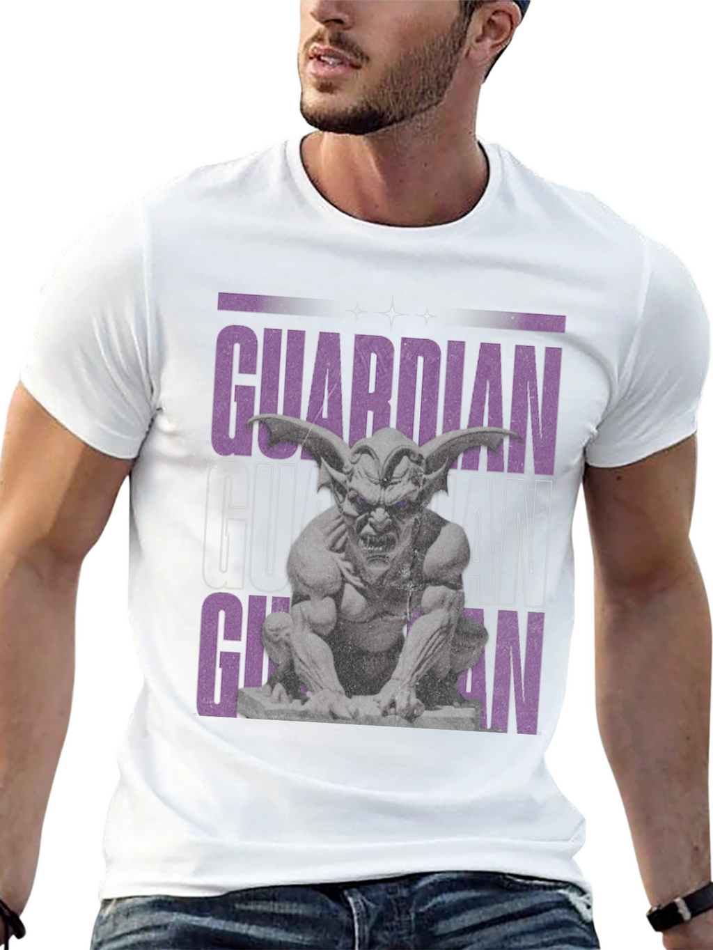 Guardian Gargoyle Graphic Tee - Black Cotton