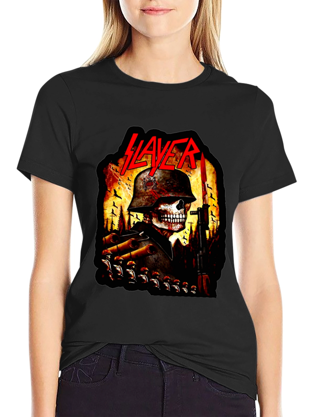 Slayer Band Skull Soldier Graphic Black T-Shirt