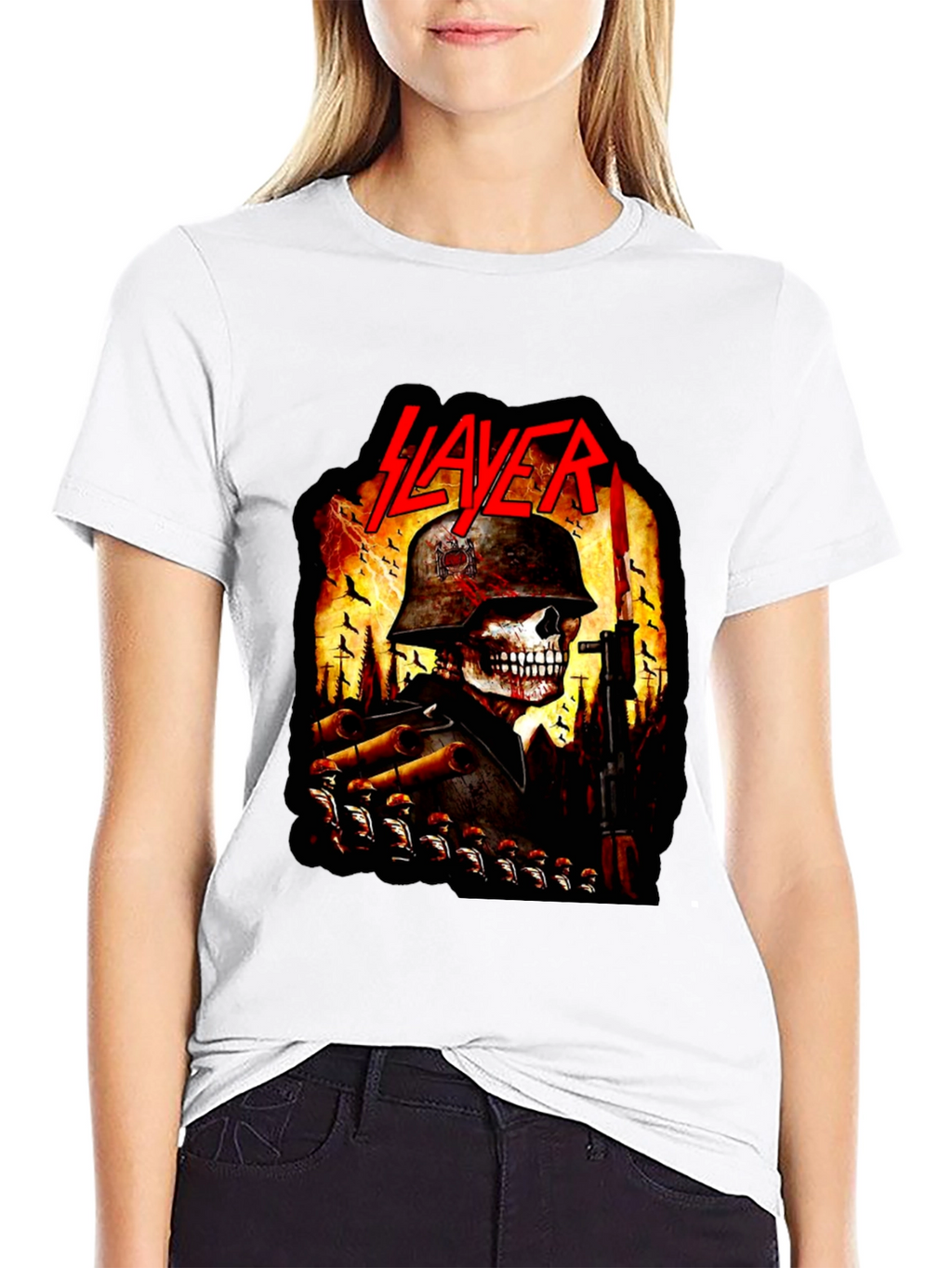 Slayer Band Skull Soldier Graphic Black T-Shirt