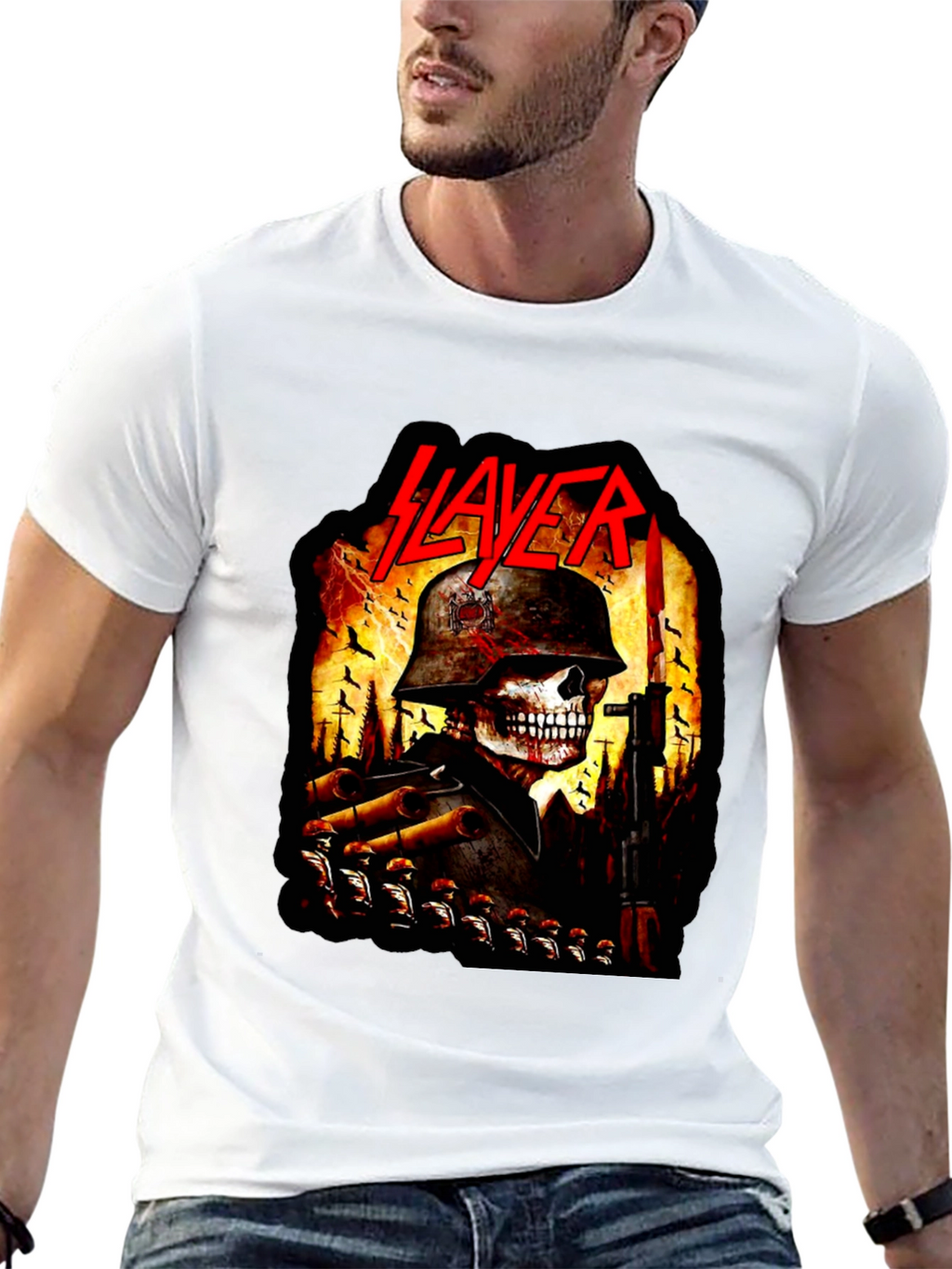 Slayer Band Skull Soldier Graphic Black T-Shirt