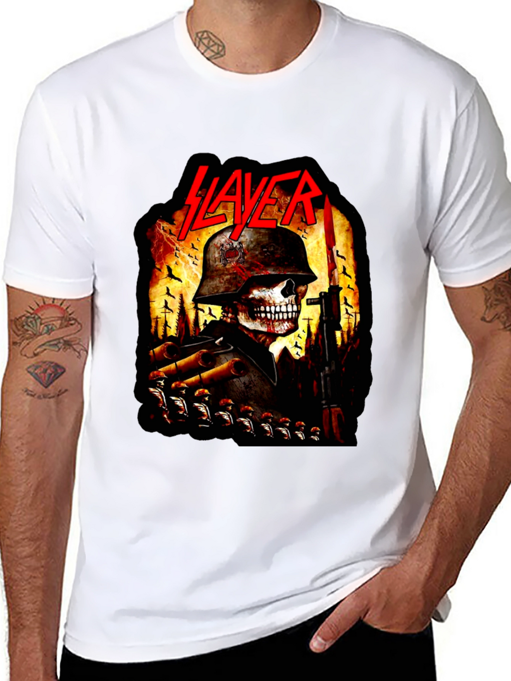 Slayer Band Skull Soldier Graphic Black T-Shirt