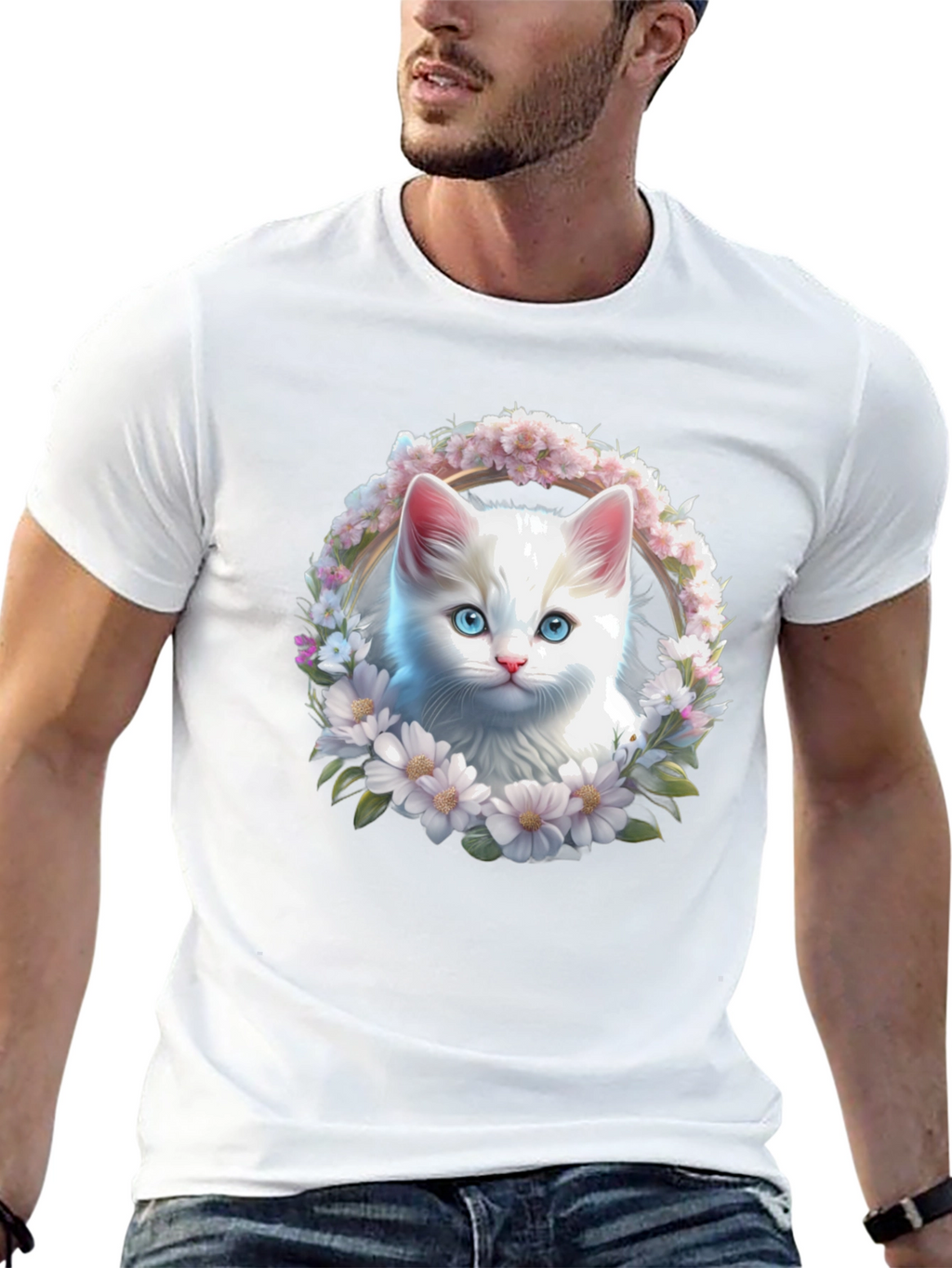 Cat Flower Wreath Graphic Tee