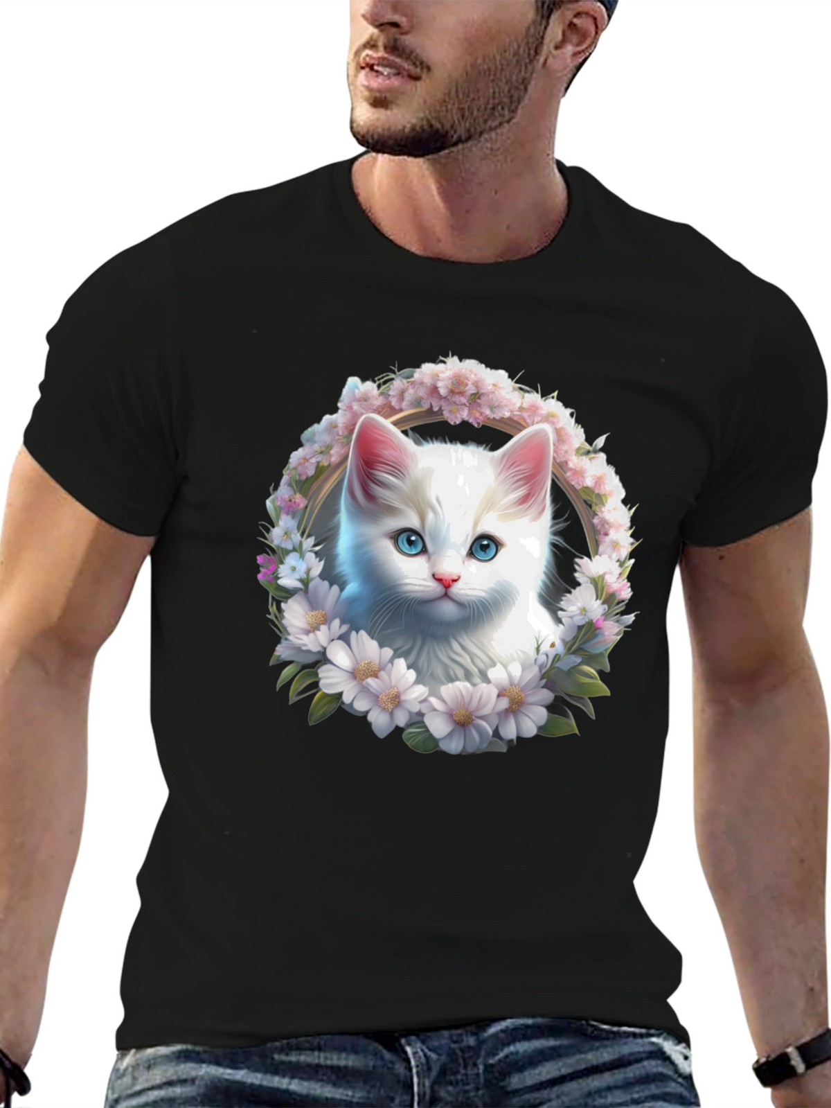 Cat Flower Wreath Graphic Tee