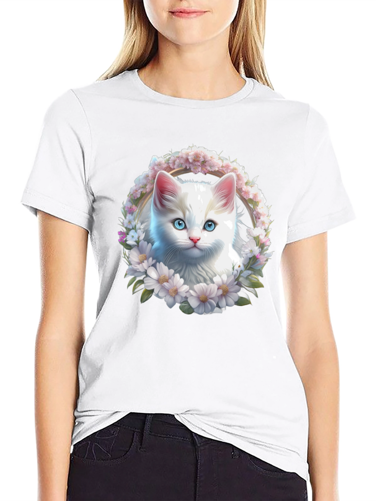 Cat Flower Wreath Graphic Tee
