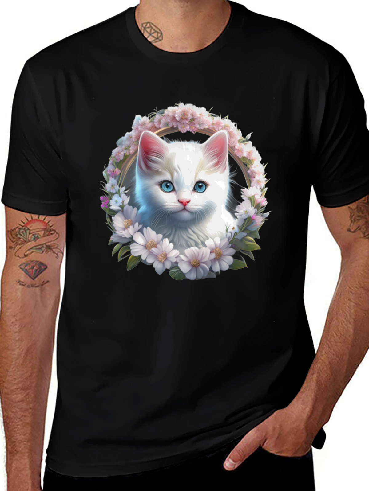 Cat Flower Wreath Graphic Tee