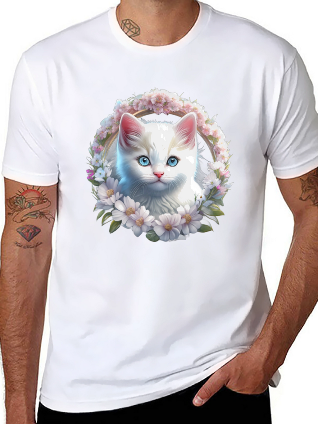 Cat Flower Wreath Graphic Tee