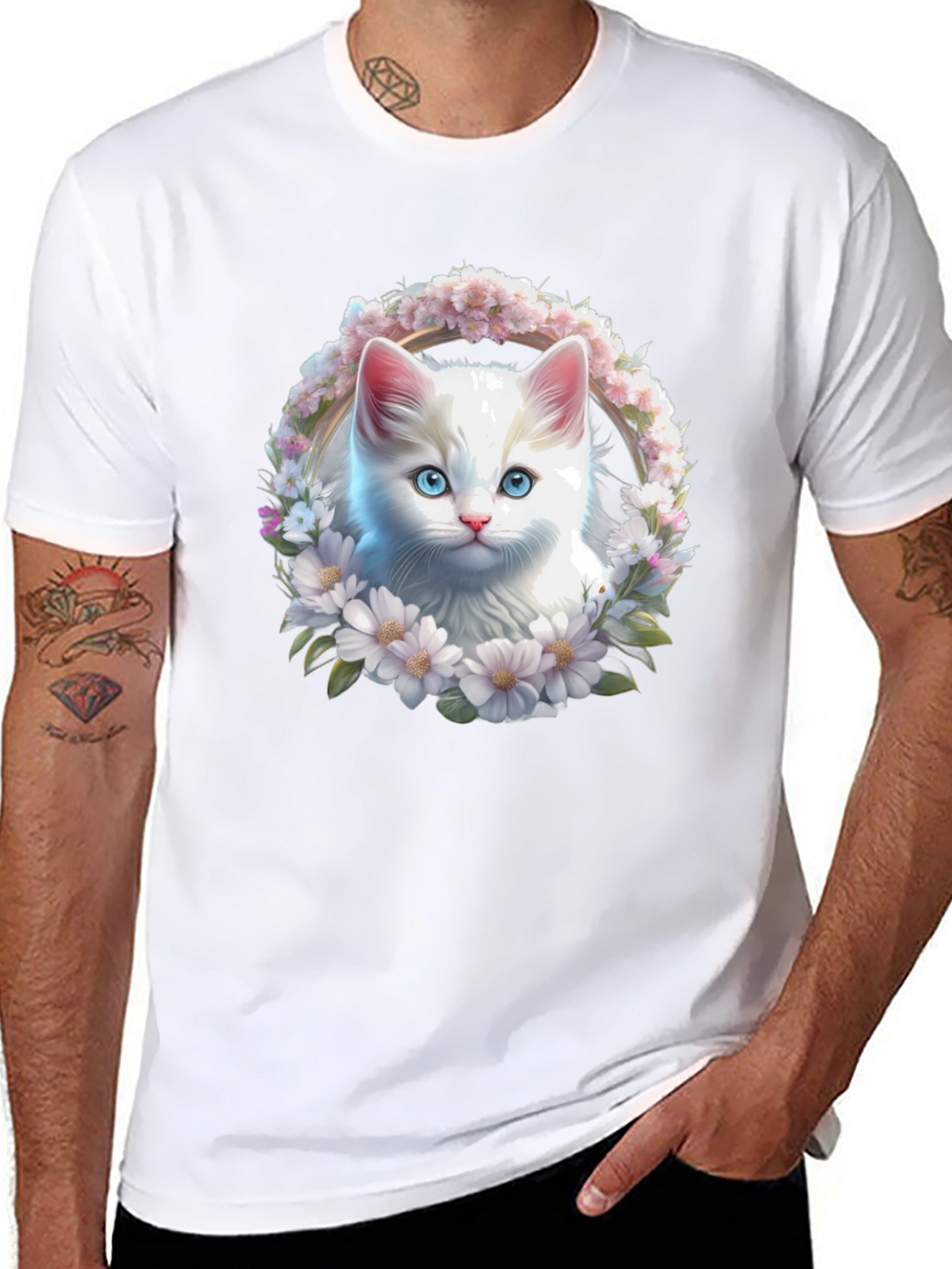 Cat Flower Wreath Graphic Tee