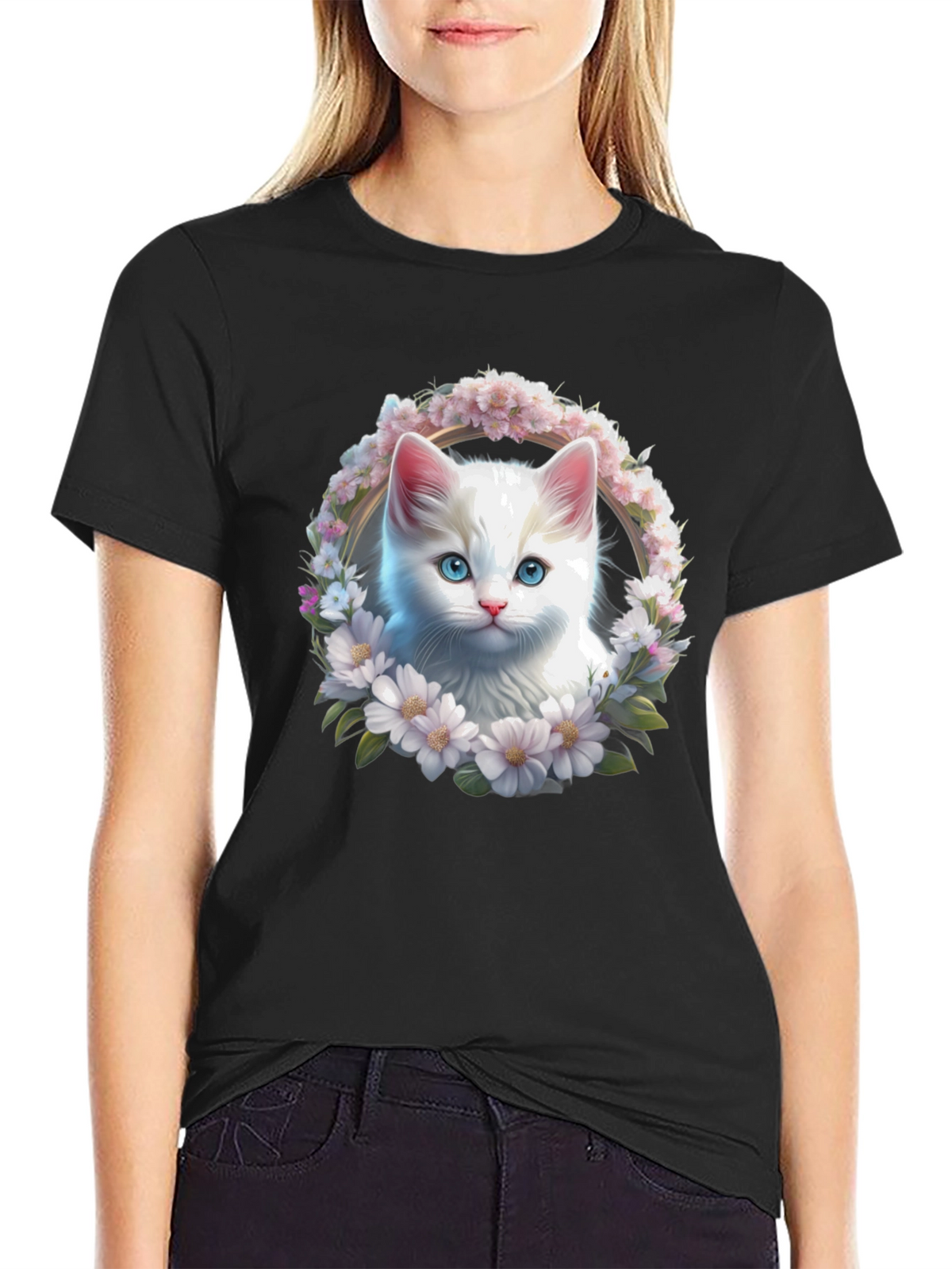 Cat Flower Wreath Graphic Tee