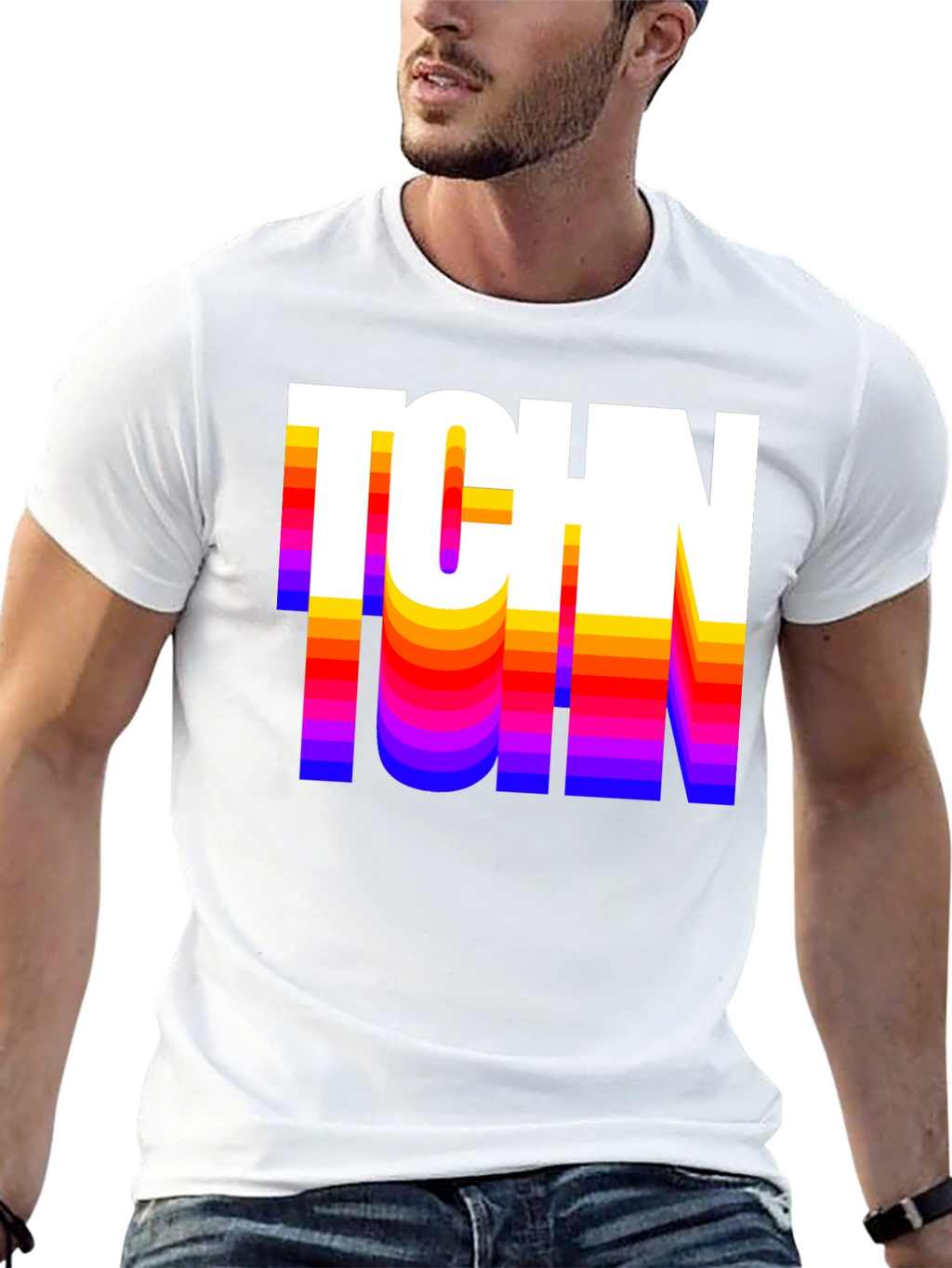Retro TCHN Graphic Tee - Stylish Crew Neck T-Shirt