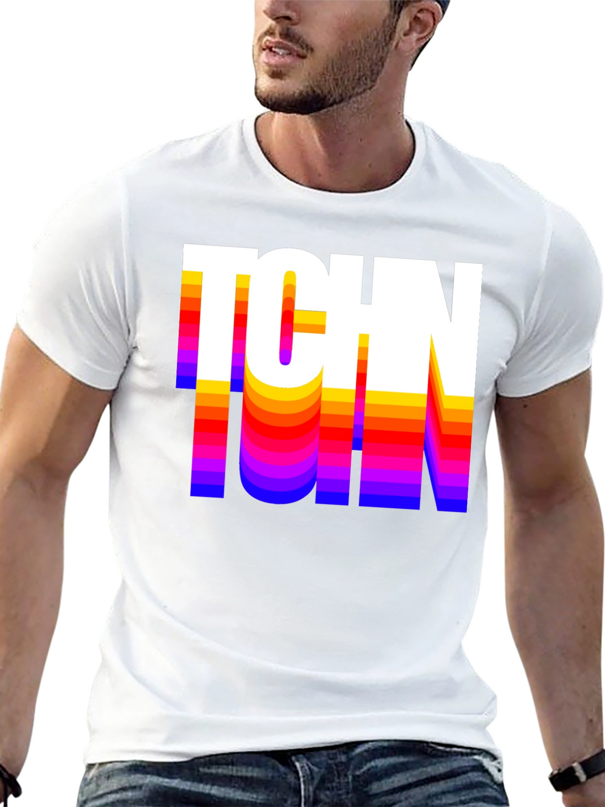 Retro TCHN Graphic Tee - Stylish Crew Neck T-Shirt
