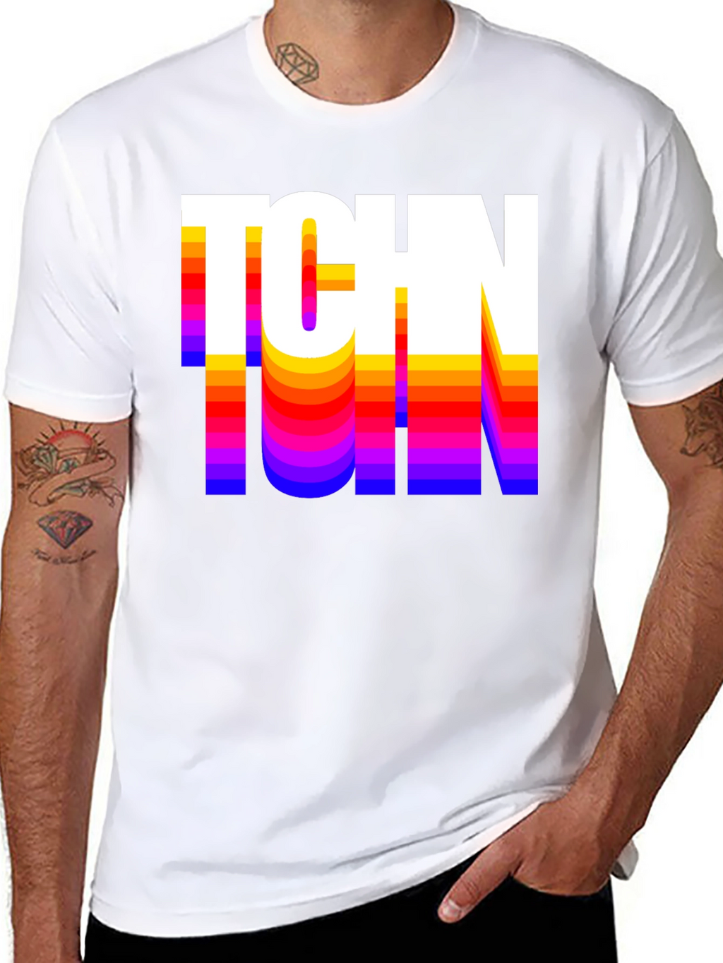Retro TCHN Graphic Tee - Stylish Crew Neck T-Shirt