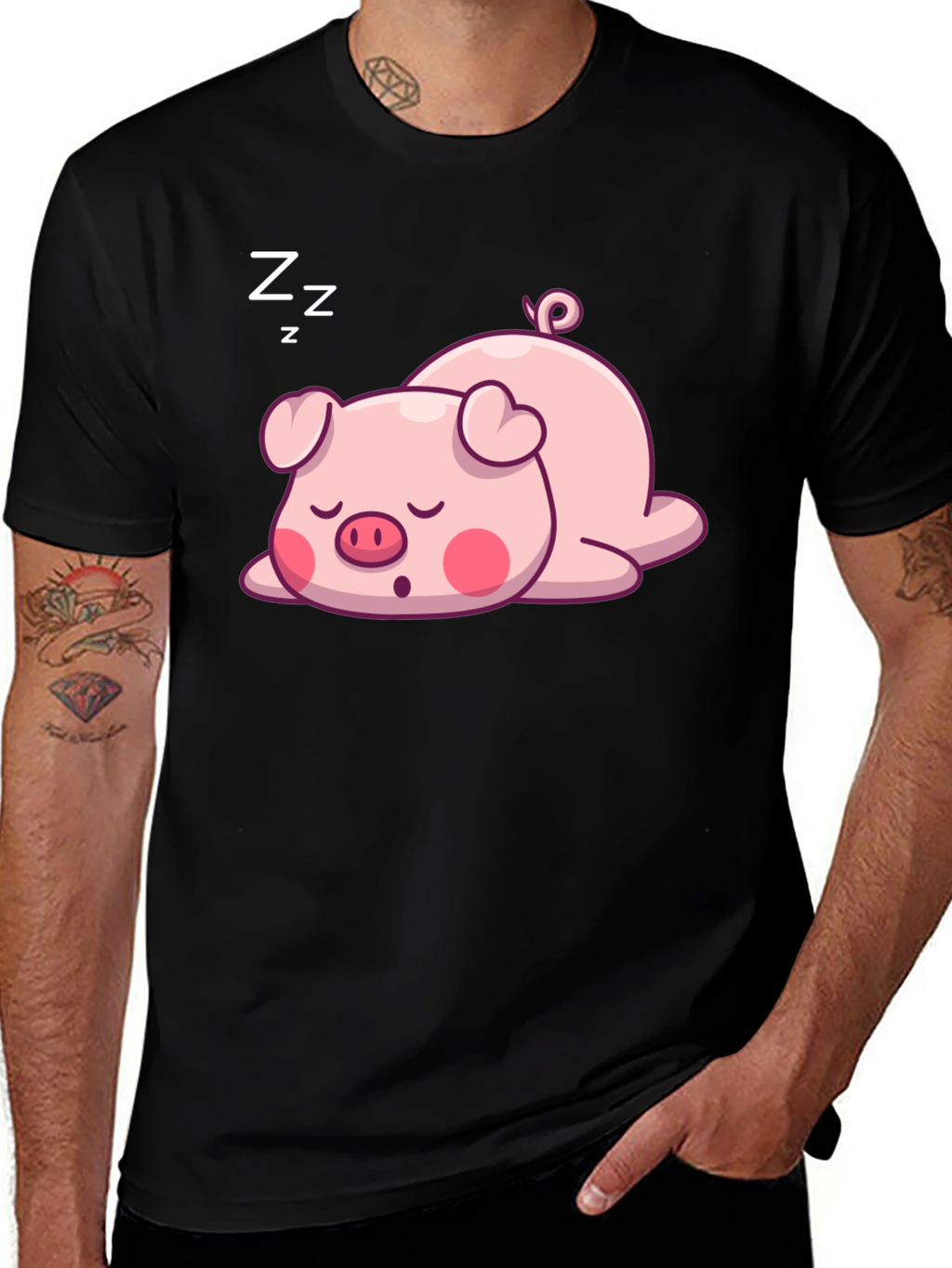 Cute Sleeping Pig Graphic T-Shirt