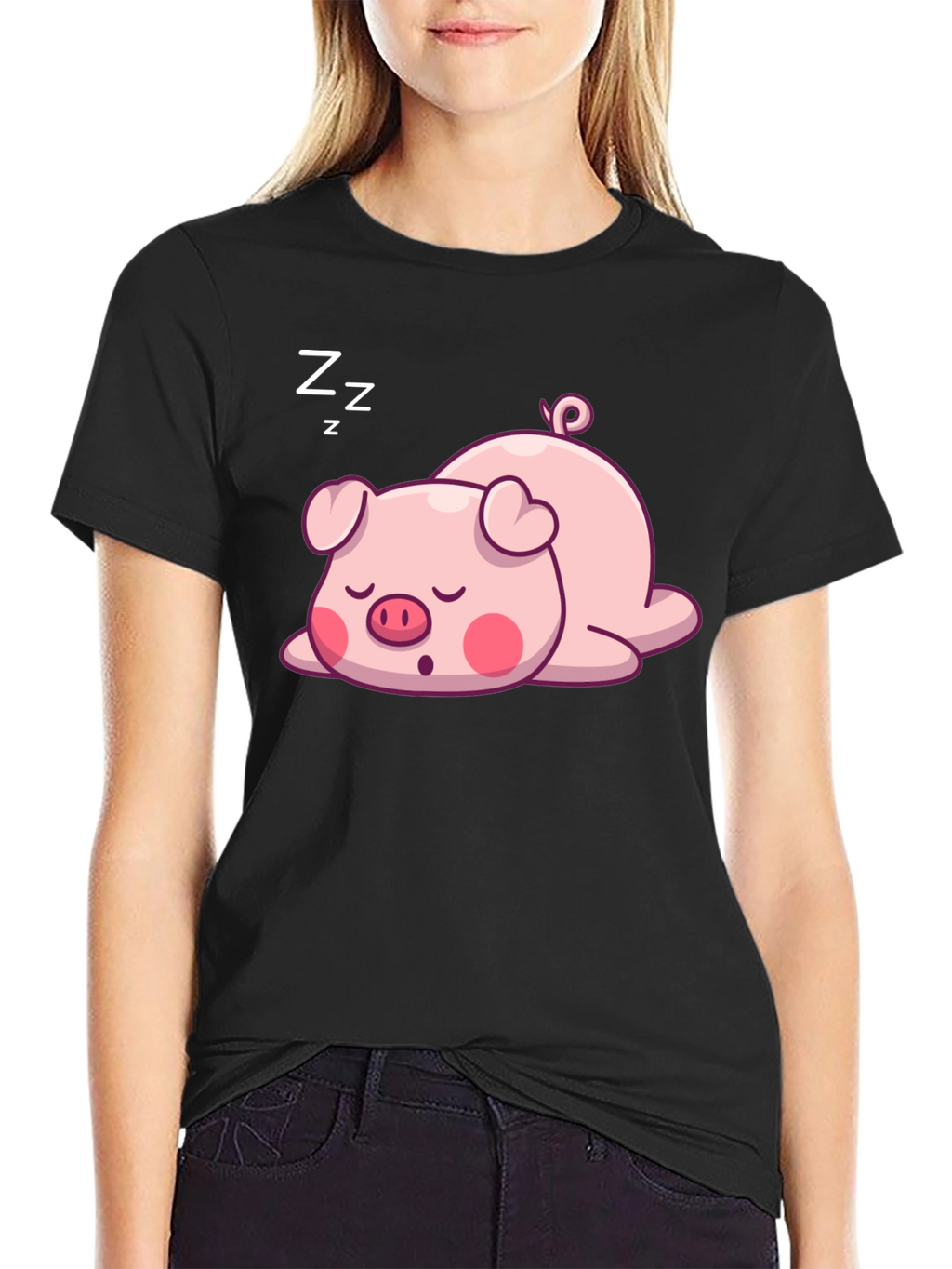 Cute Sleeping Pig Graphic T-Shirt