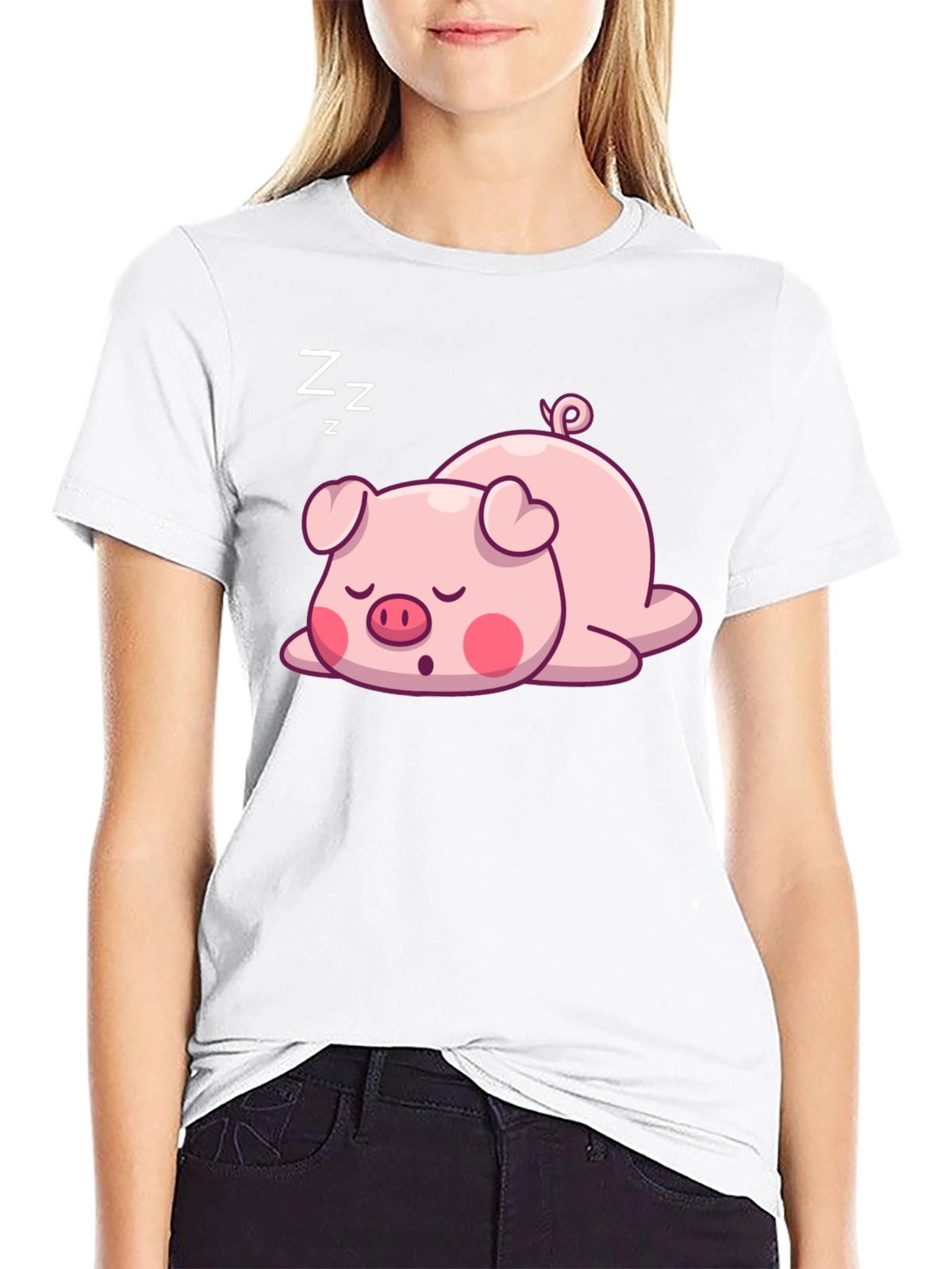 Cute Sleeping Pig Graphic T-Shirt