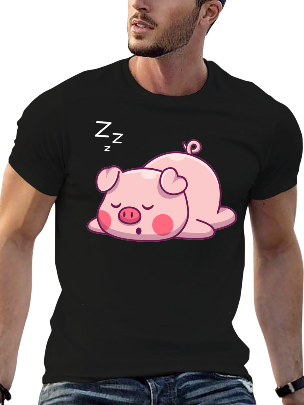 Cute Sleeping Pig Graphic T-Shirt
