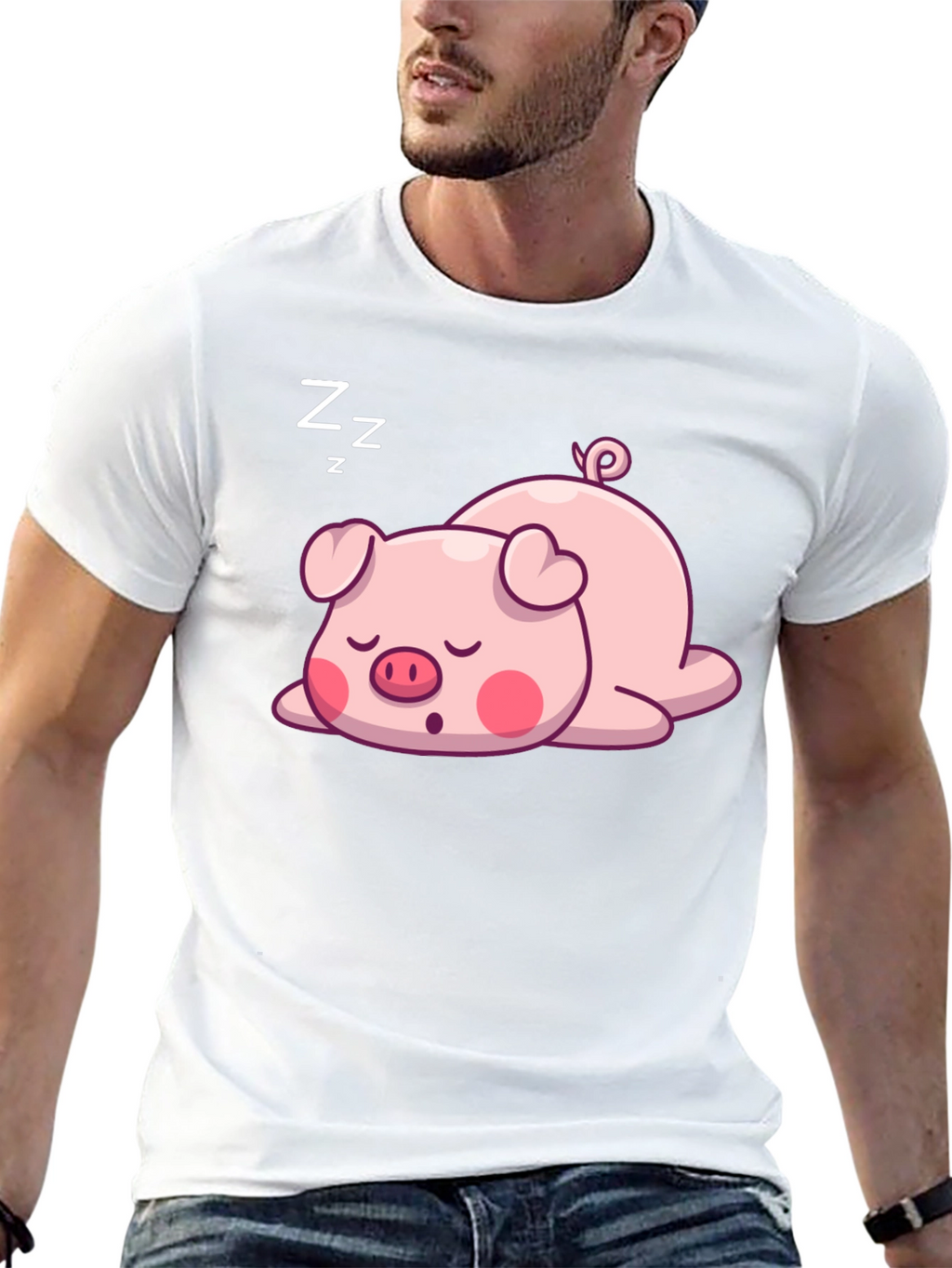 Cute Sleeping Pig Graphic T-Shirt