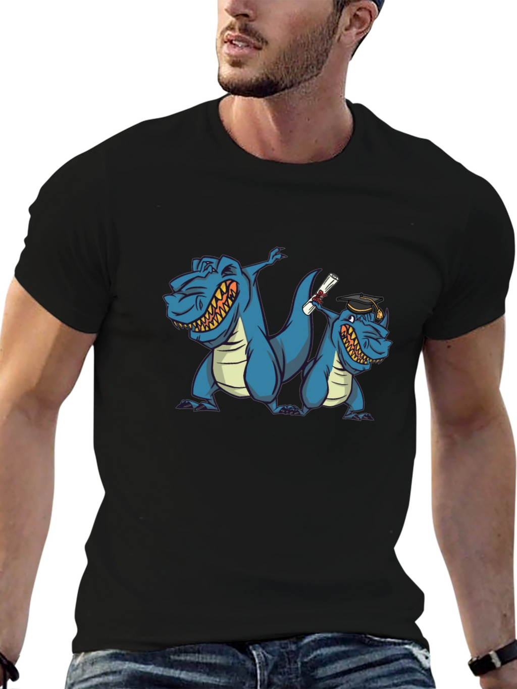 Funny Dinosaur Graduation Black T-Shirt