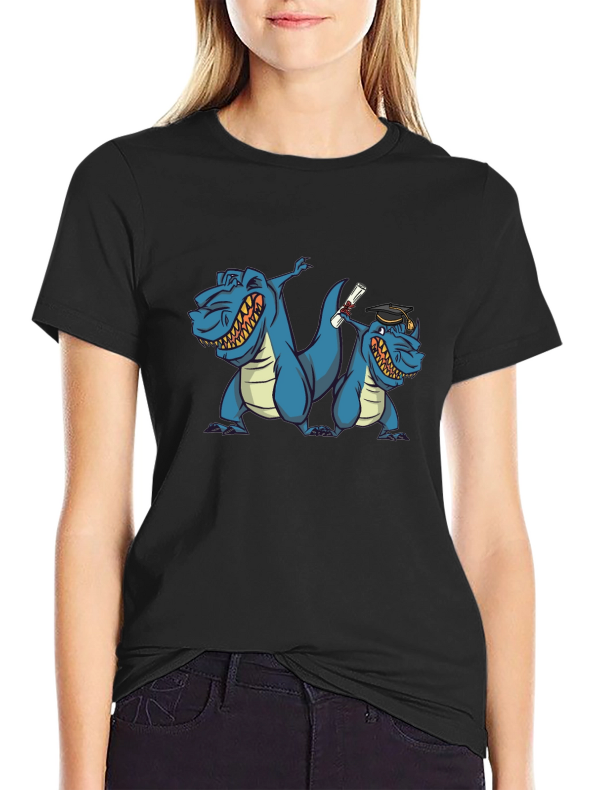 Funny Dinosaur Graduation Black T-Shirt