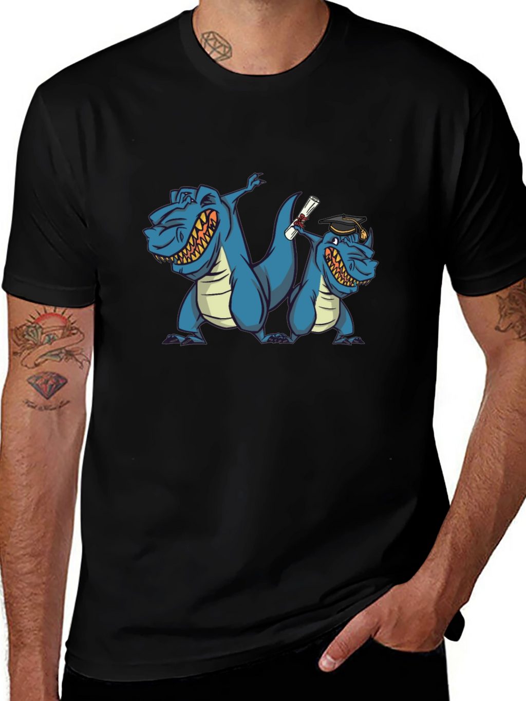 Funny Dinosaur Graduation Black T-Shirt