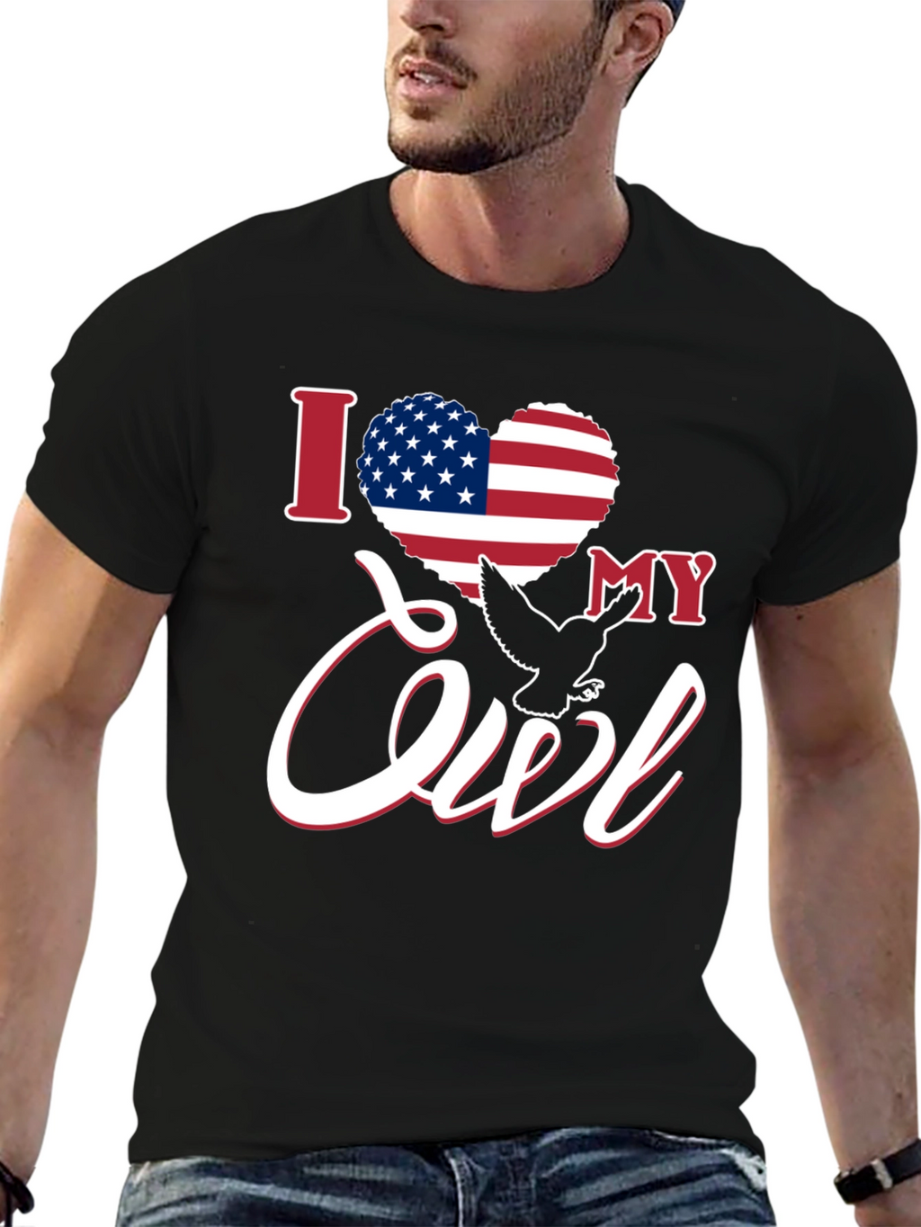 I Love My Owl USA Flag Heart Patriotic T-Shirt
