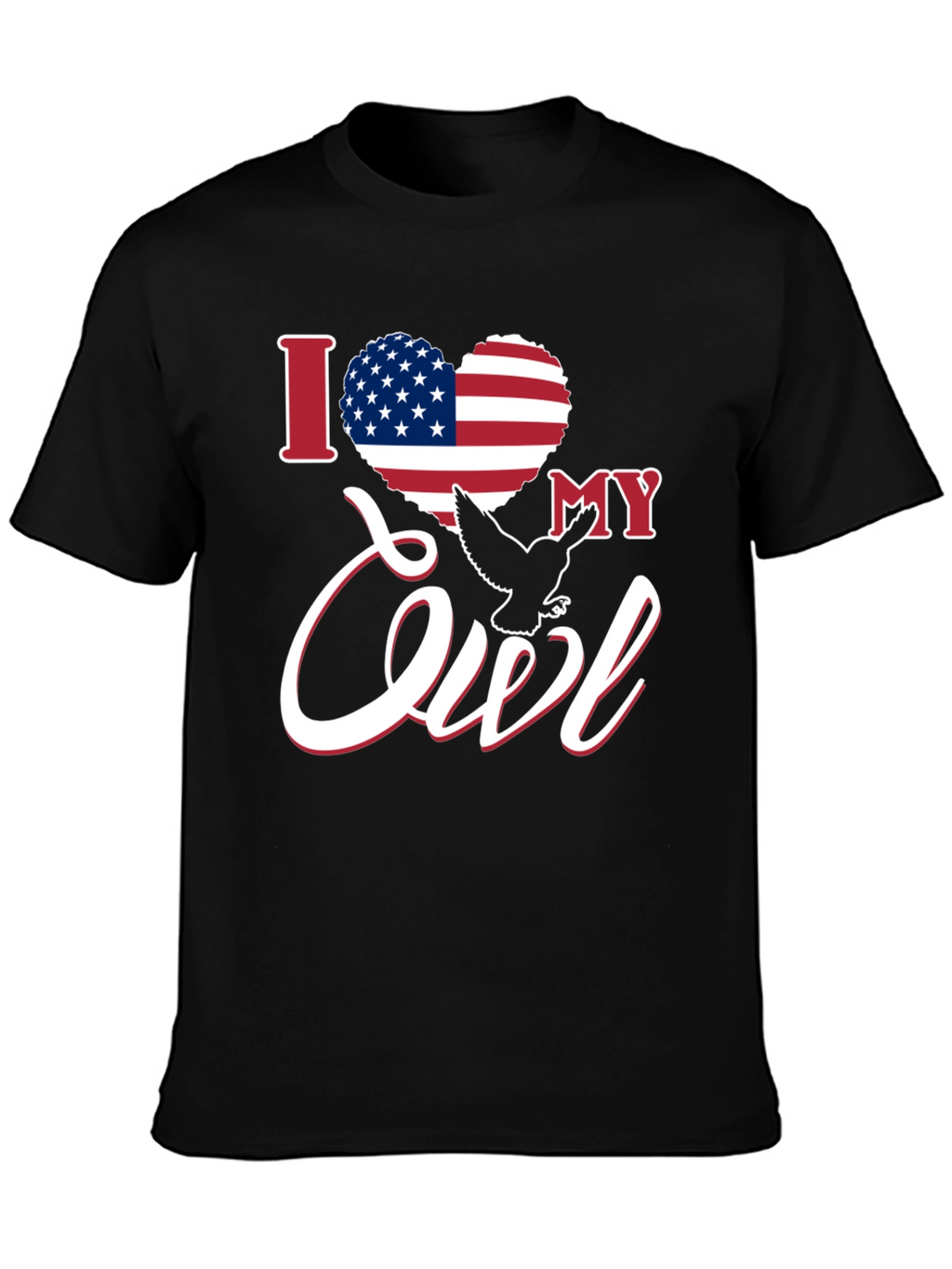I Love My Owl USA Flag Heart Patriotic T-Shirt