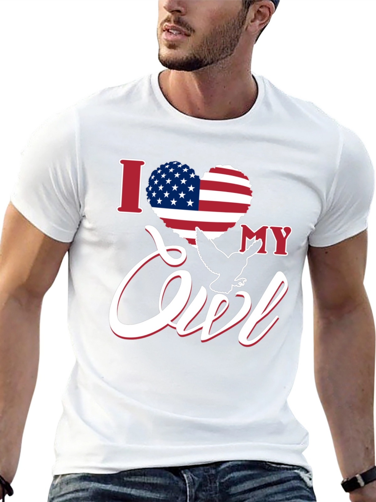 I Love My Owl USA Flag Heart Patriotic T-Shirt