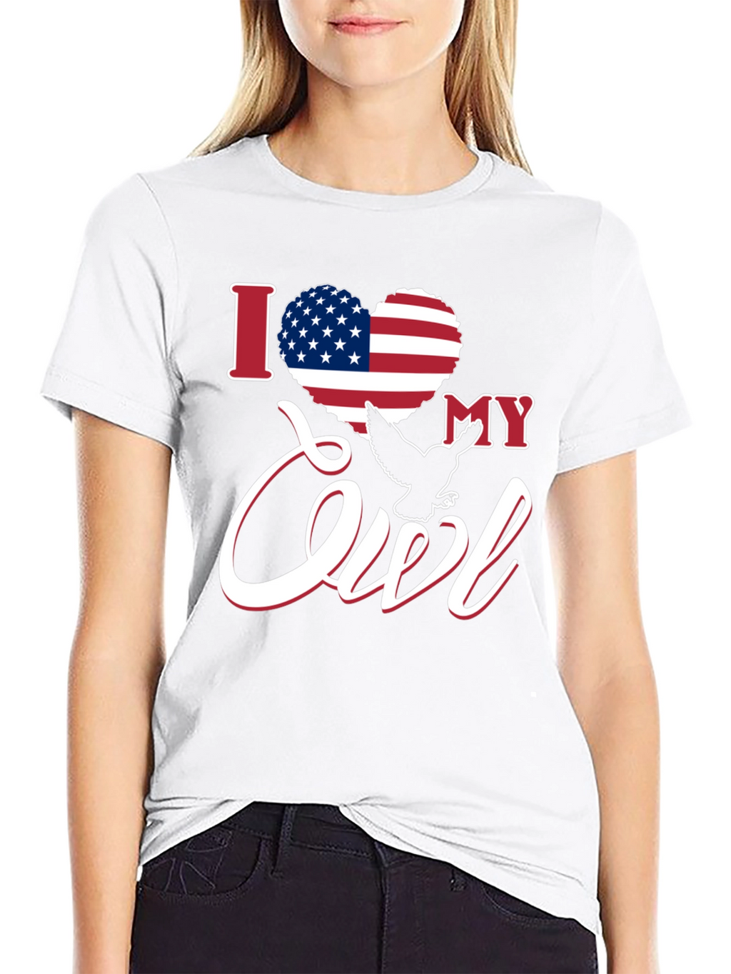 I Love My Owl USA Flag Heart Patriotic T-Shirt
