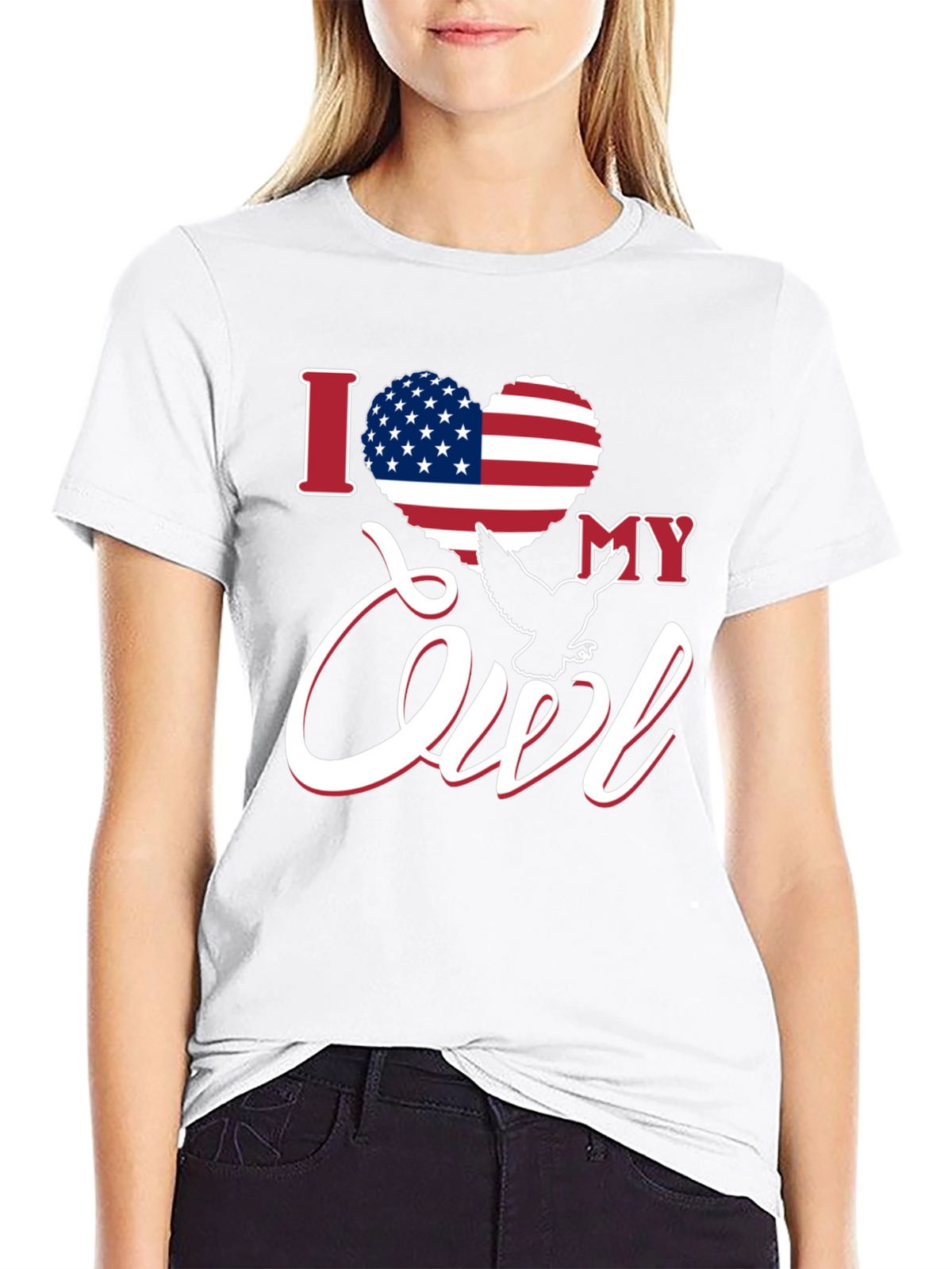 I Love My Owl USA Flag Heart Patriotic T-Shirt