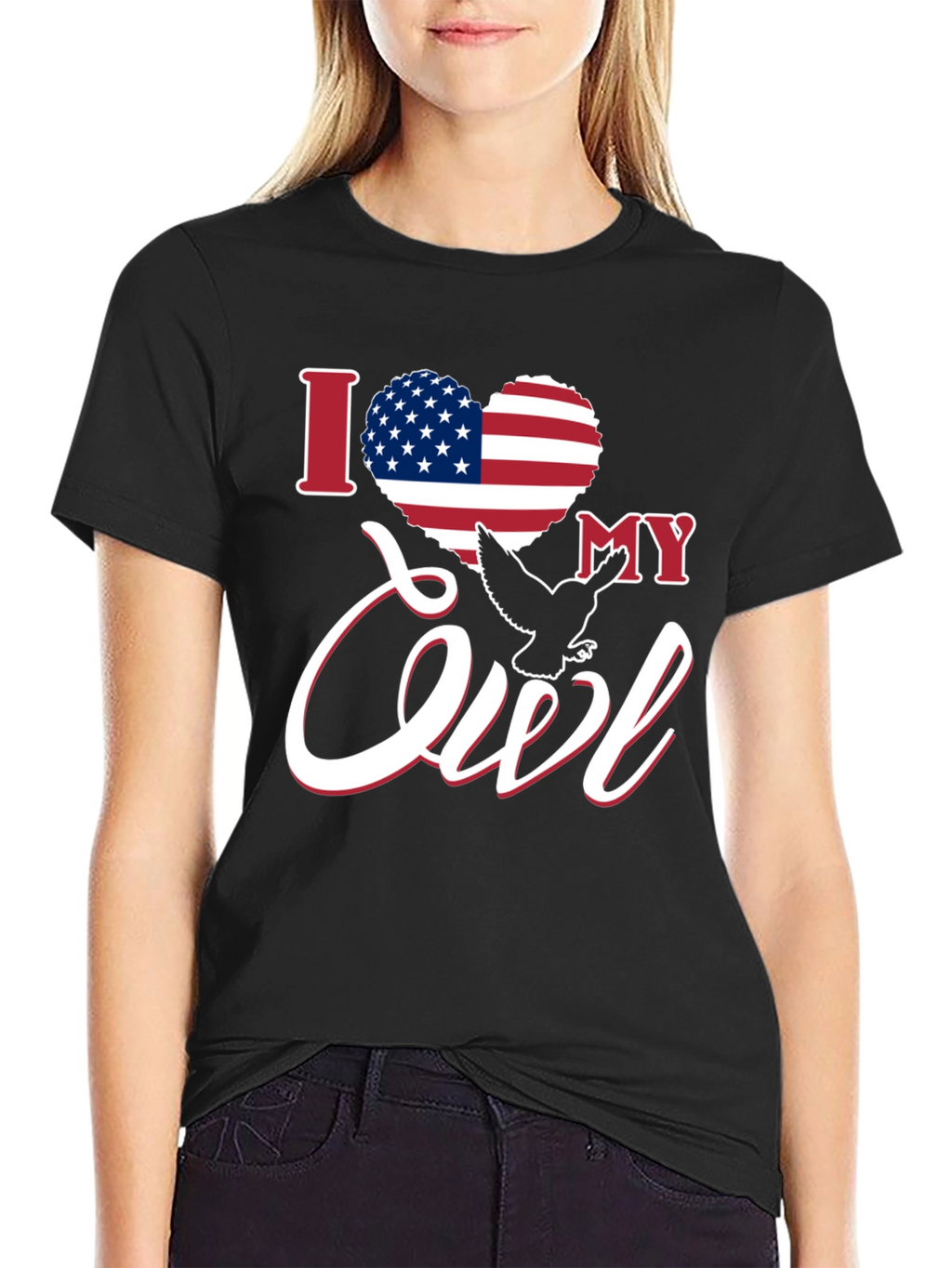 I Love My Owl USA Flag Heart Patriotic T-Shirt