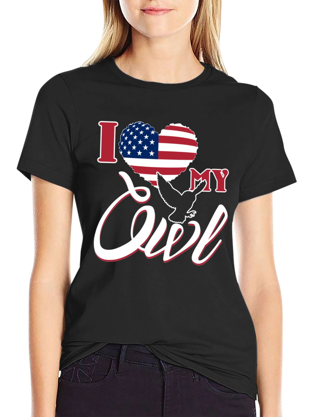 I Love My Owl USA Flag Heart Patriotic T-Shirt