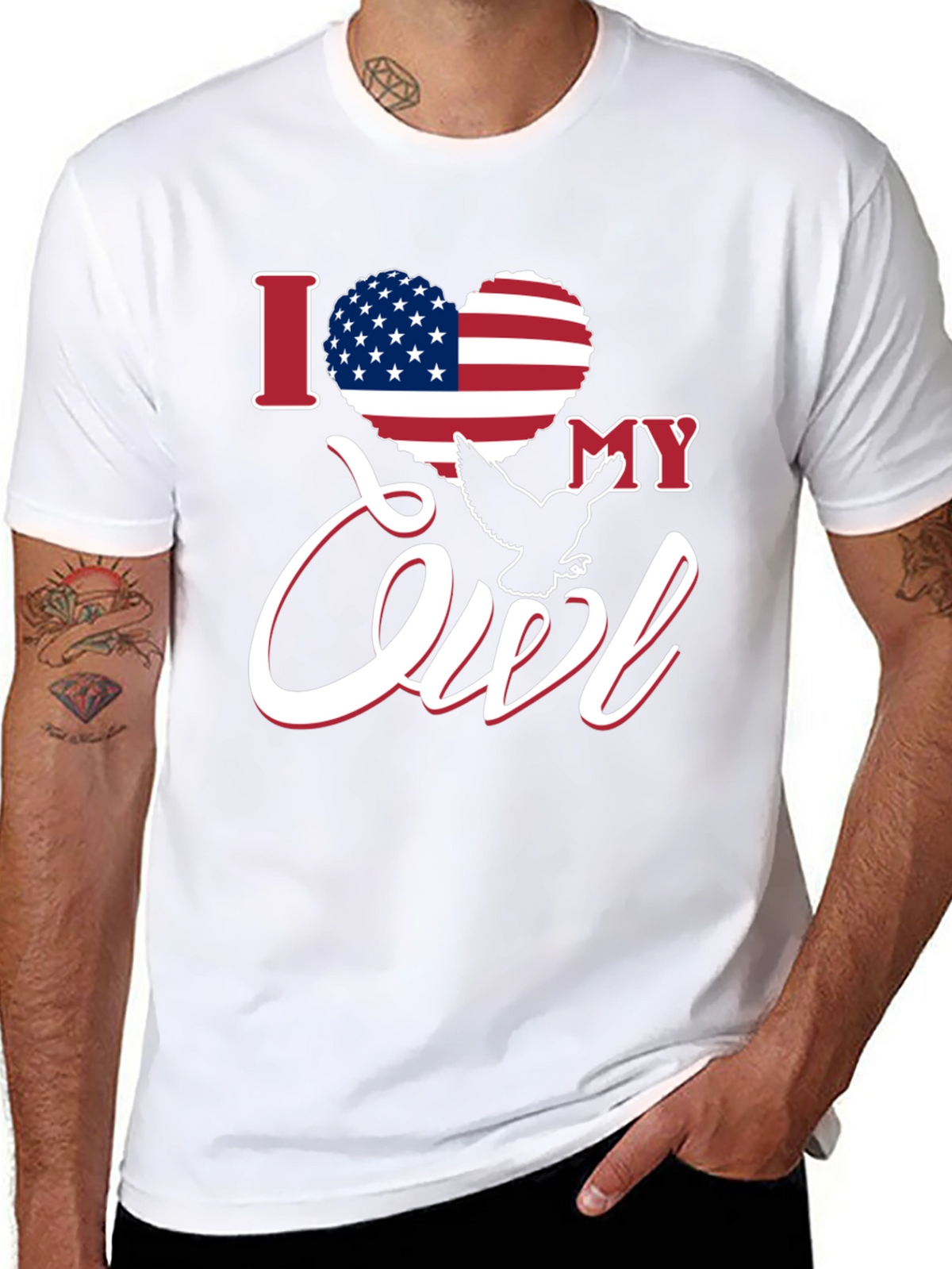 I Love My Owl USA Flag Heart Patriotic T-Shirt