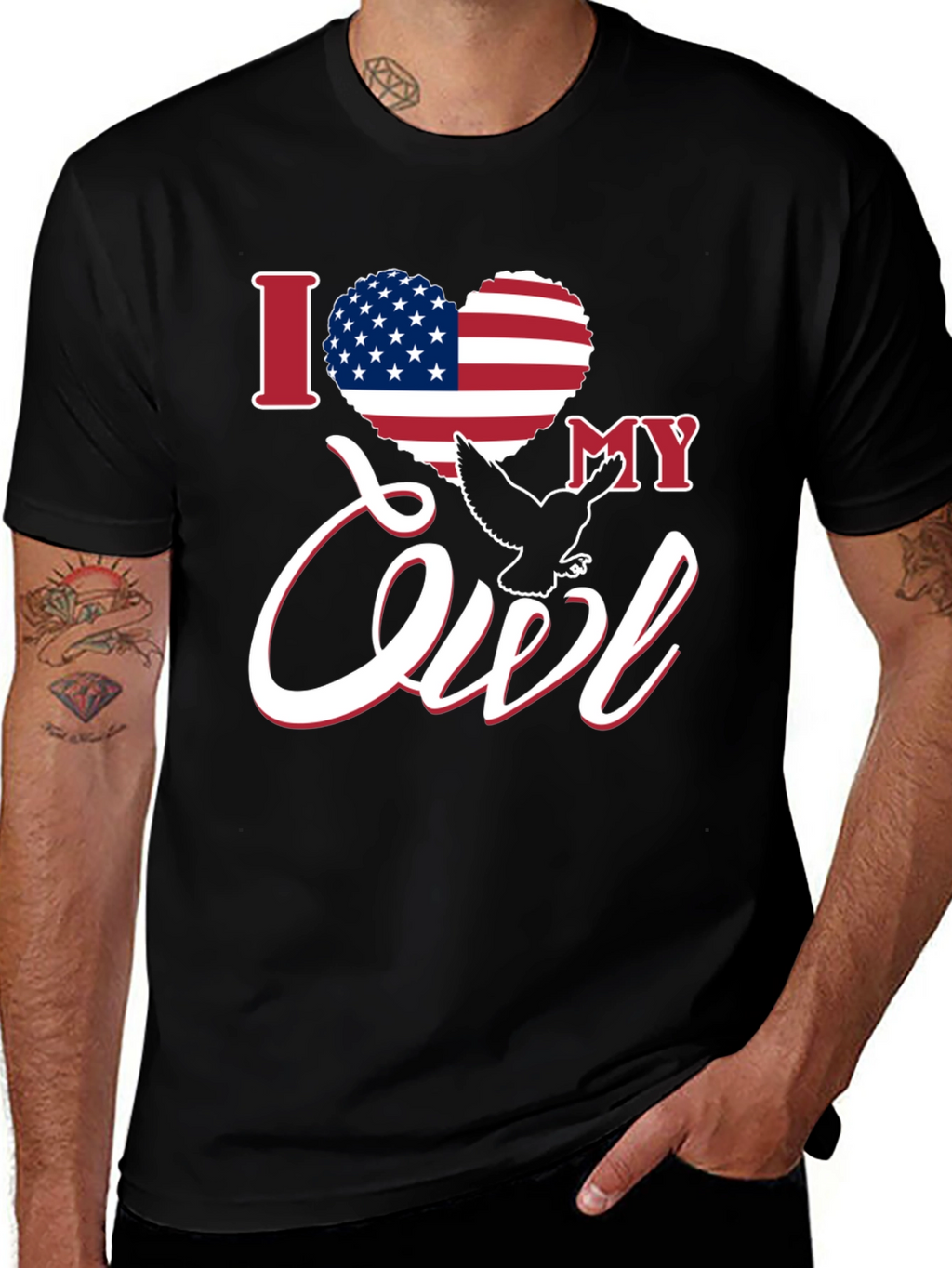 I Love My Owl USA Flag Heart Patriotic T-Shirt