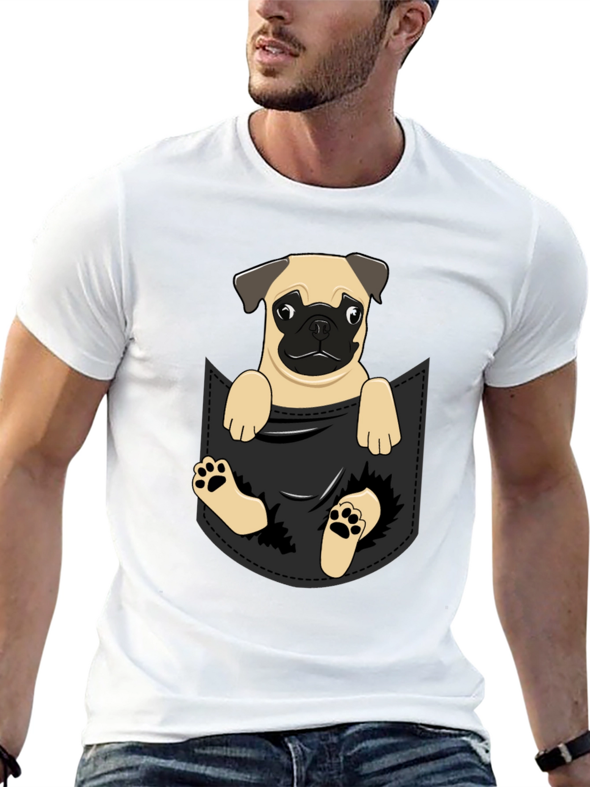Pug in Pocket T-Shirt - Adorable Dog Tee