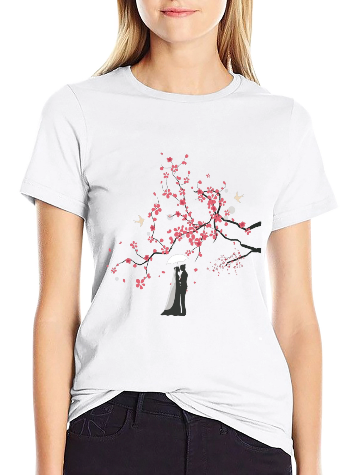 Romantic Tree Graphic Black T-Shirt