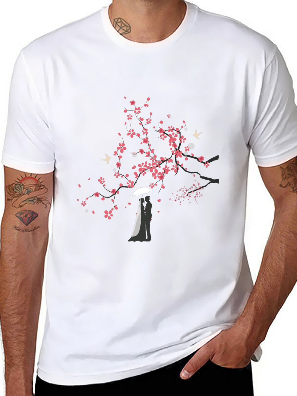 Romantic Tree Graphic Black T-Shirt