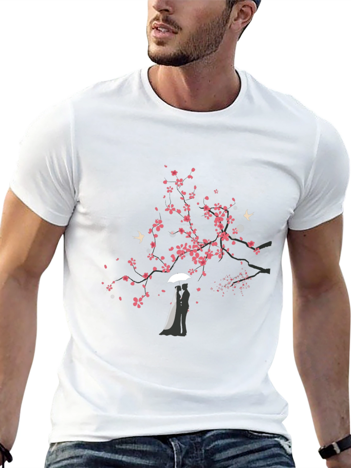 Romantic Tree Graphic Black T-Shirt