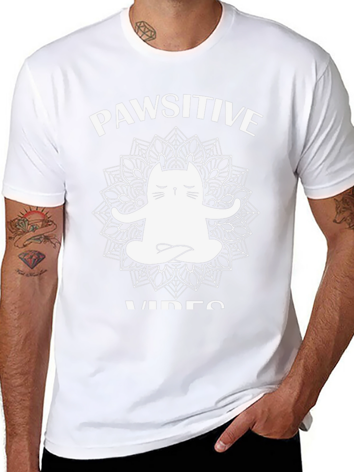 Pawsitive Vibes Cat Mandala Graphic Tee