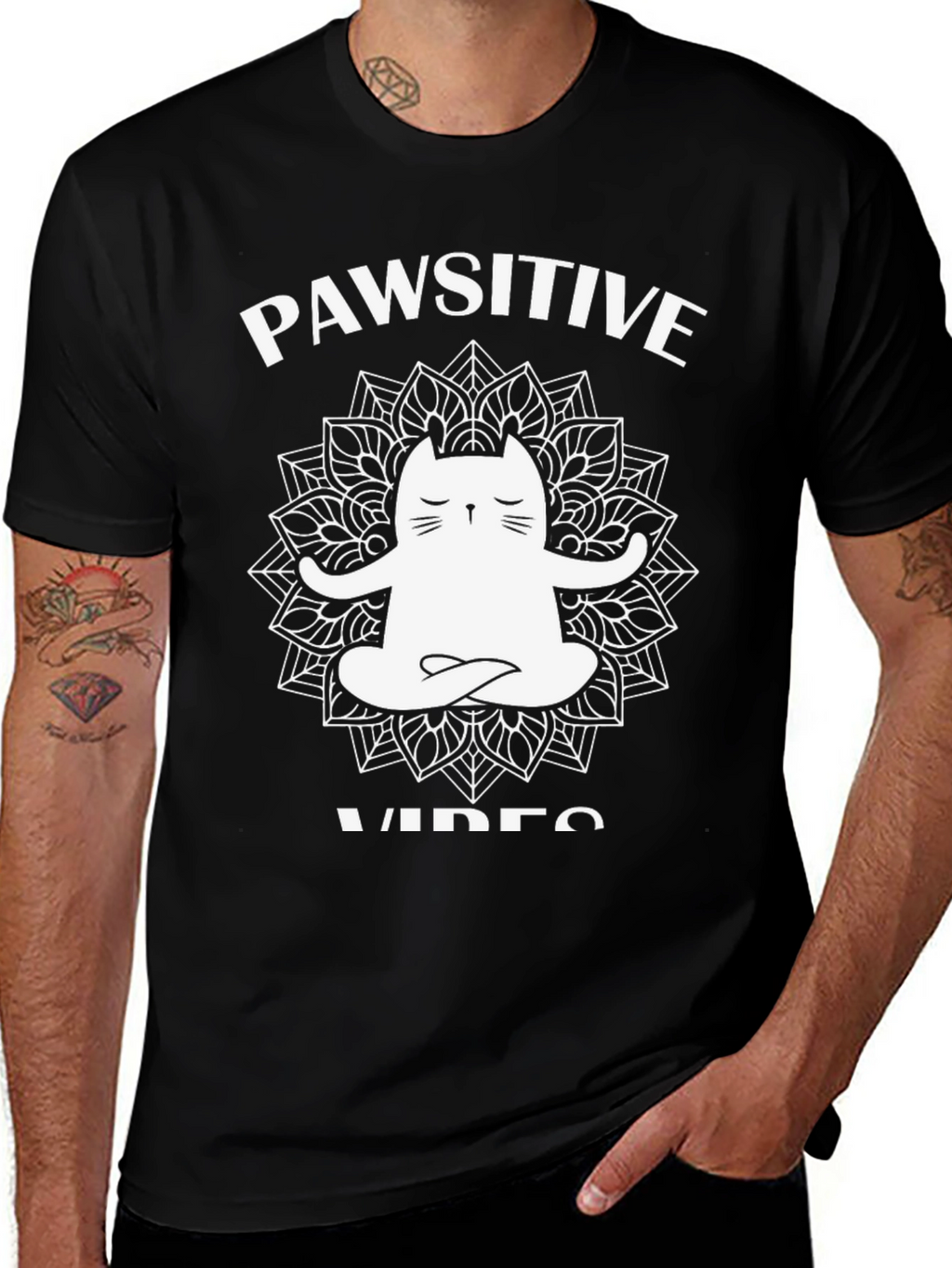 Pawsitive Vibes Cat Mandala Graphic Tee