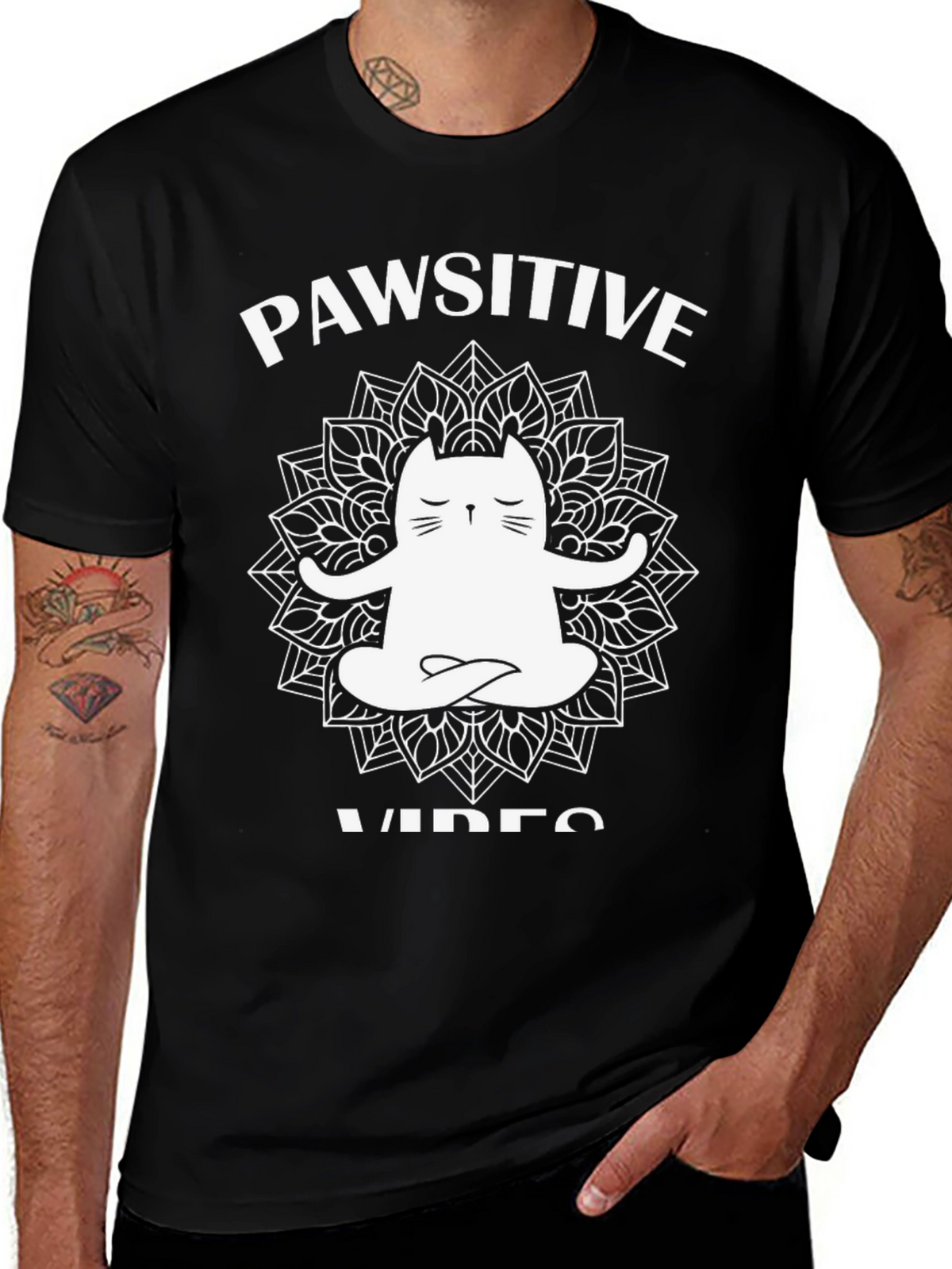 Pawsitive Vibes Cat Mandala Graphic Tee