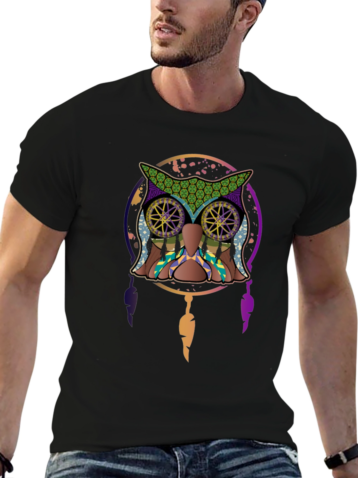 Owl Dreamcatcher Graphic Tee - Mens Black T-Shirt